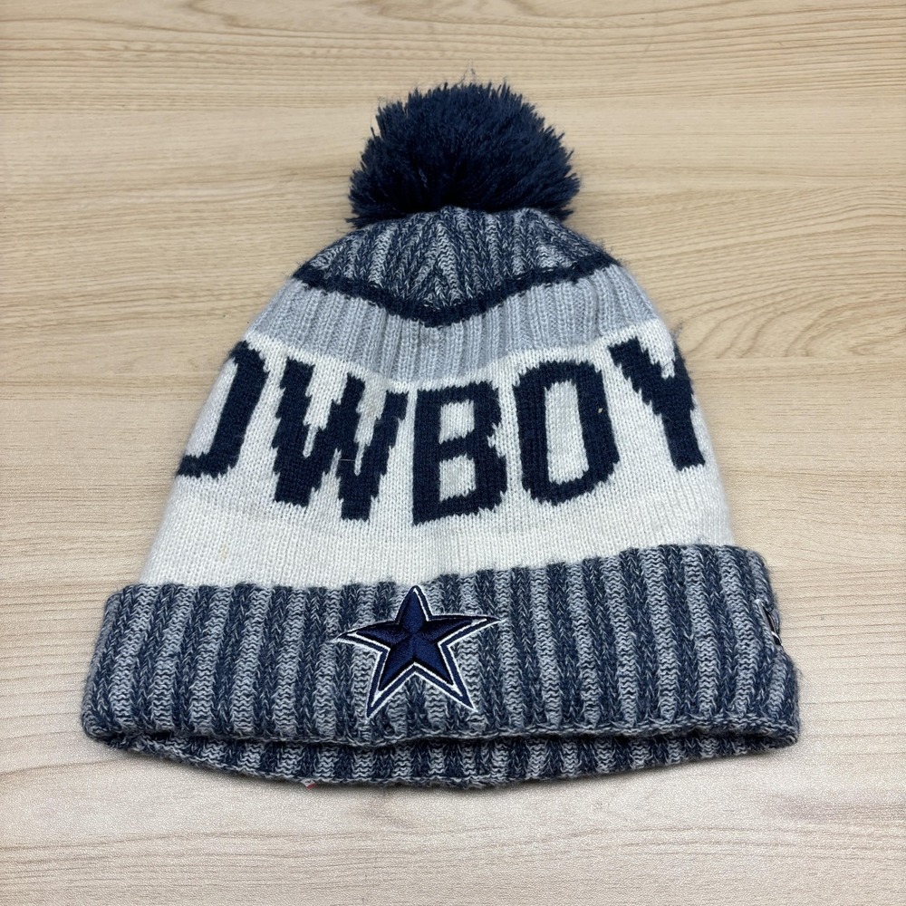 Dallas Cowboys Hat Beanie Mens One Size Gray Blue NFL Football Knit Pom New Era